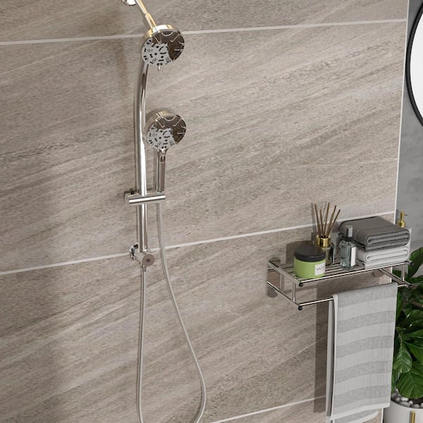 7-Spray Patterns 4.7 in. Wall Mount Dual Shower Heads Height Adjustable with Handheld Shower Faucet in Chrome