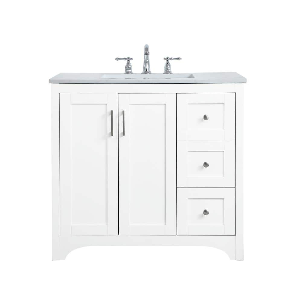 Elegant Furniture Timeless Home 36 in. W Single Bathroom Vanity in Clear Mirror with Vanity Top in White with White Basin