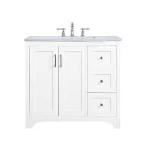 Timeless Home 36 in. W x 22 in. D x 34 in. H Single Bathroom Vanity in White with Calacatta Engineered Stone