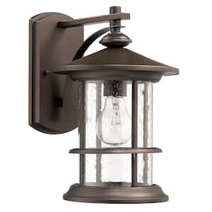 1-Light Brown Hardwired Outdoor Wall Lantern Sconce Porch Light with Clear Seedy Glass