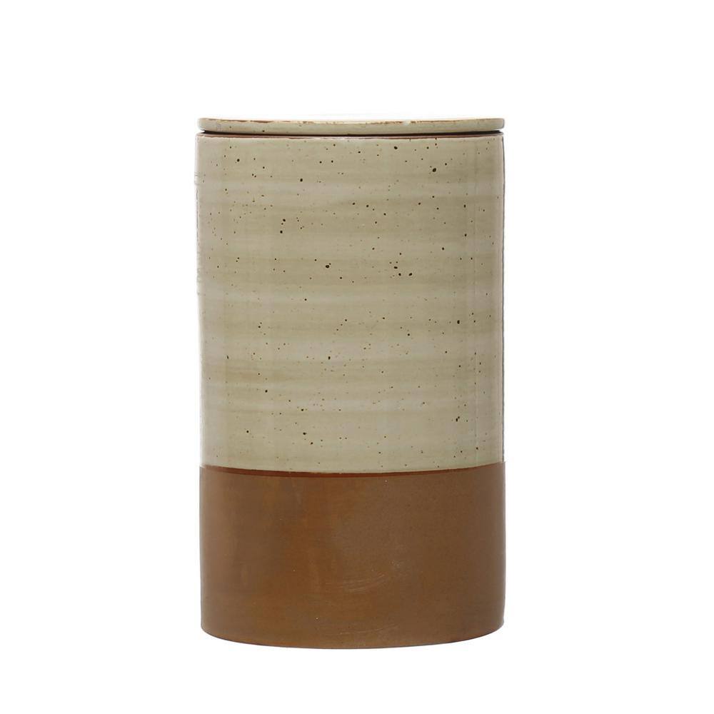 Storied Home 2Piece Brown and Cream Color Lidded Stoneware Kitchen