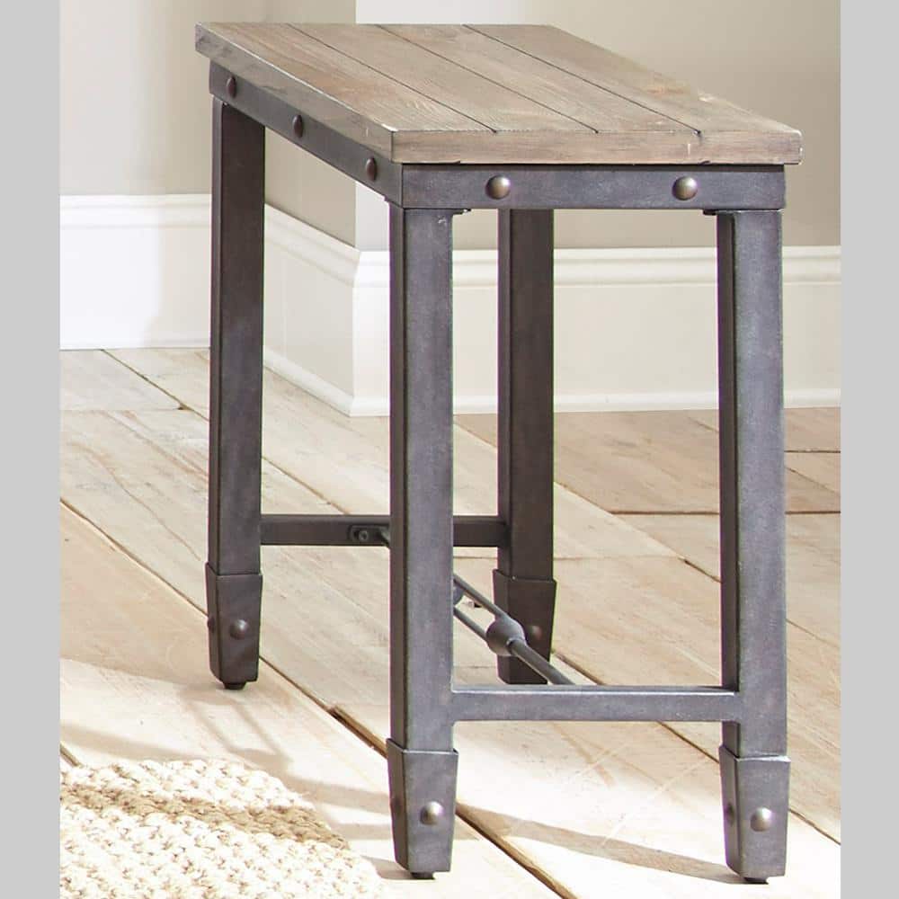 Antique Tobacco Pine and Iron Industrial End Table