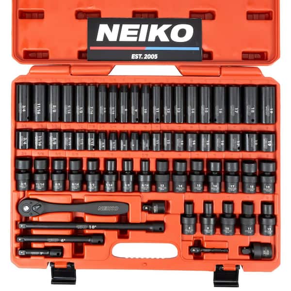 3/8 in. Drive SAE and Metric 6-Point Deep Impact Socket Set (67-Piece)