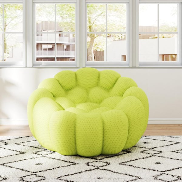 49 in. Oversized Bubble Couch Chair, Armless Mesh Fabric Modern Lazy Floor Curved Sofa in. Lemon Green for Small Space