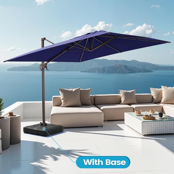 Crestlive Products 10 ft. Square Swivel 360° Rotation Cantilever Tilt Patio Umbrella in Navy with 220 lbs. HDPE Base