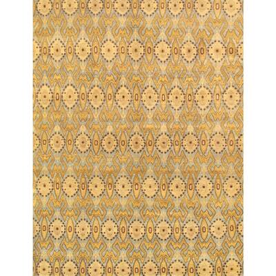 Ikat L. Blue/Gold 8 ft. x 10 ft. Damask Lamb's Wool Area Rug