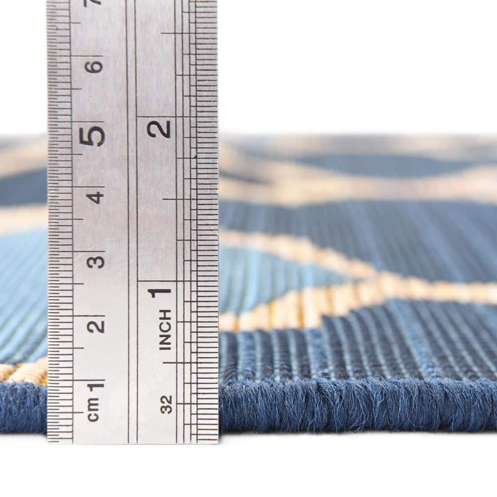 Eden Trellis Easy-Care Blue and Beige 5'3" x 8' Outdoor Rug