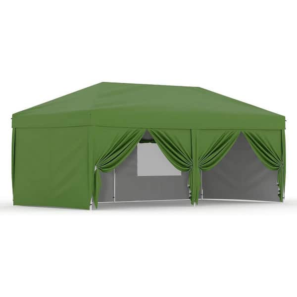 Garvee 20 ft. x 10 ft. Instant Pop Up Canopy Tent Sun Shelter in Green with 6 Removable Sidewalls and Adjustable Height