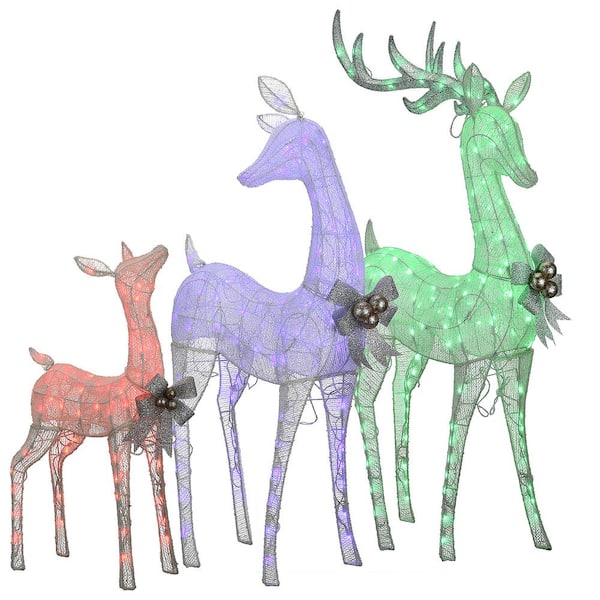 National Tree Company 60 in., 52 in. and 36 in. Mesh Fabric Deer Family Assortment