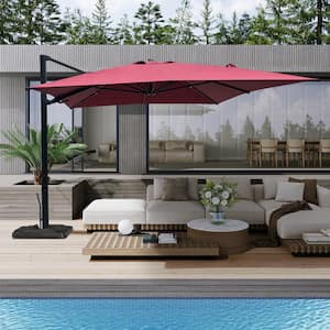 10x13 ft. 360° Rotation Outdoor Patio Cantilever Umbrella with Base in Red