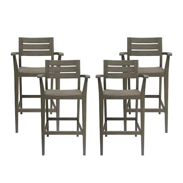 Noble House Stamford Wood Outdoor Bar Stool (4-Pack)