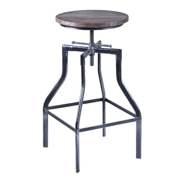 HomeRoots Adjustable Industrial Pine Wood Swivel Bar Stool
