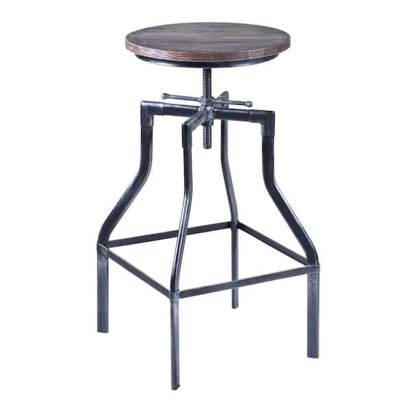 HomeRoots Adjustable Industrial Pine Wood Swivel Bar Stool