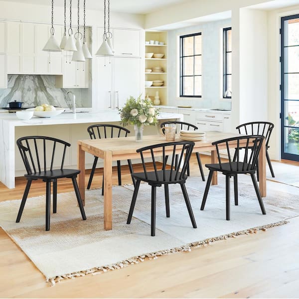 Winson Black Solid Wood Talia Dining Chair Windsor Back Farmhouse Spindle Dining Chair Side Chair Set of 6