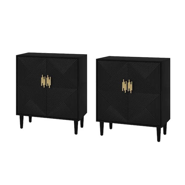 JAYDEN CREATION Battista Black 36 in. Tall 2-Door Cabinet with Wooden Legs Set of 2