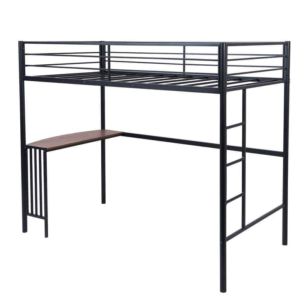 aisword Twin Metal Black Bunk Bed with Desk Ladder and Guardrails Loft ...