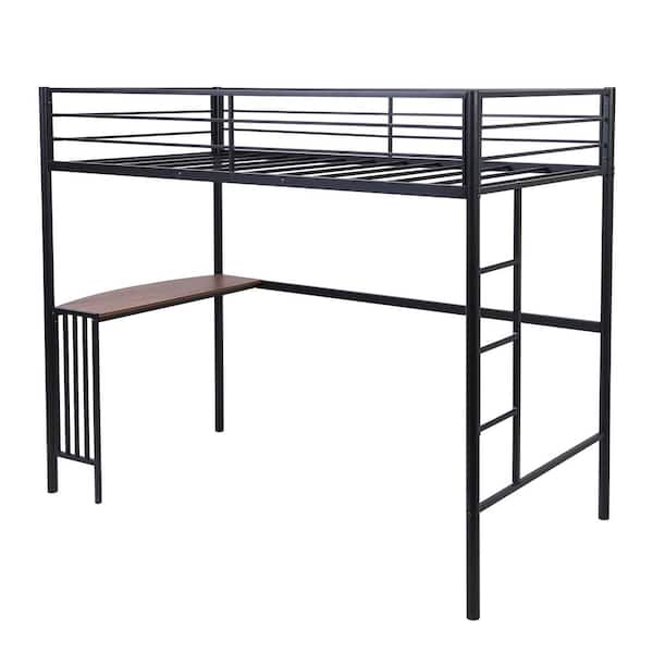 aisword Twin Metal Black Bunk Bed with Desk Ladder and Guardrails Loft Bed for Bedroom