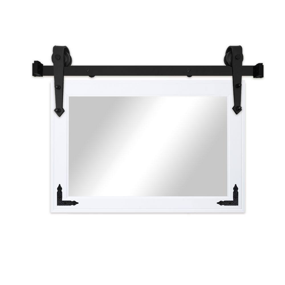 (33 in. W x 54 in. H) Gallery White Vertical Mirror with Steel Barn Door Track and Metal Corner Brackets price history on PriceWatchPro