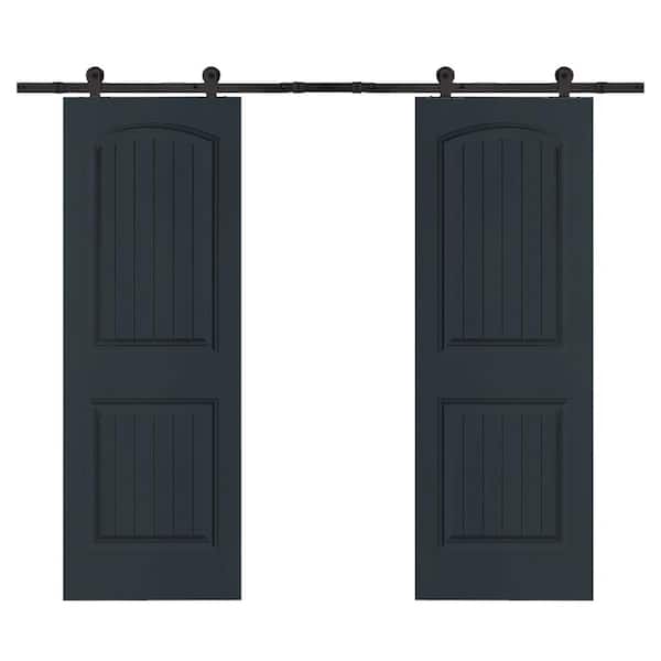 CALHOME 36 in. x 80 in. Camber Top in Charcoal Gray Stained Composite MDF Split Sliding Barn Door with Hardware Kit