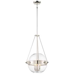 Atrio Collection 3-Light Polished Nickel Finish Pendant 15.5 in. with Clear Glass