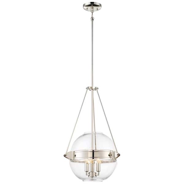 Minka Lavery Atrio Collection 3-Light Polished Nickel Finish Pendant 15.5 in. with Clear Glass