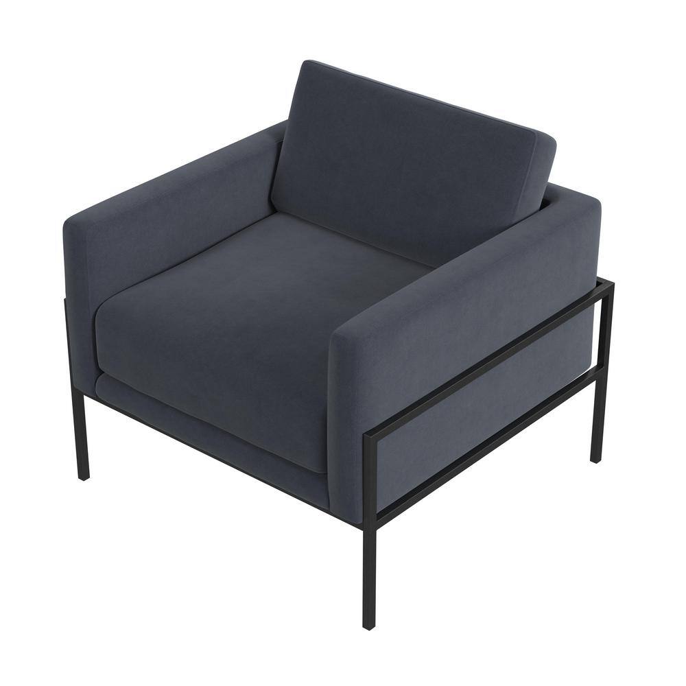 Steel Blue Velvet Modern Metal Frame Accent Chair