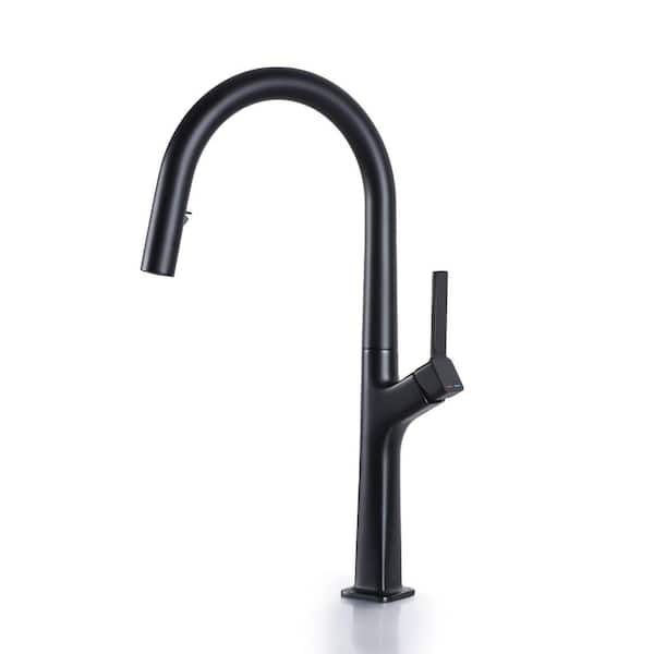 FLG Single Handle Pull Down Sprayer Kitchen Faucet with Advanced Spray, Pull Out Spray Wand Brass Sink Taps in Matte Black