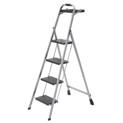 4-Step Steel Skinny Mini Step Stool Ladder with Project Tray