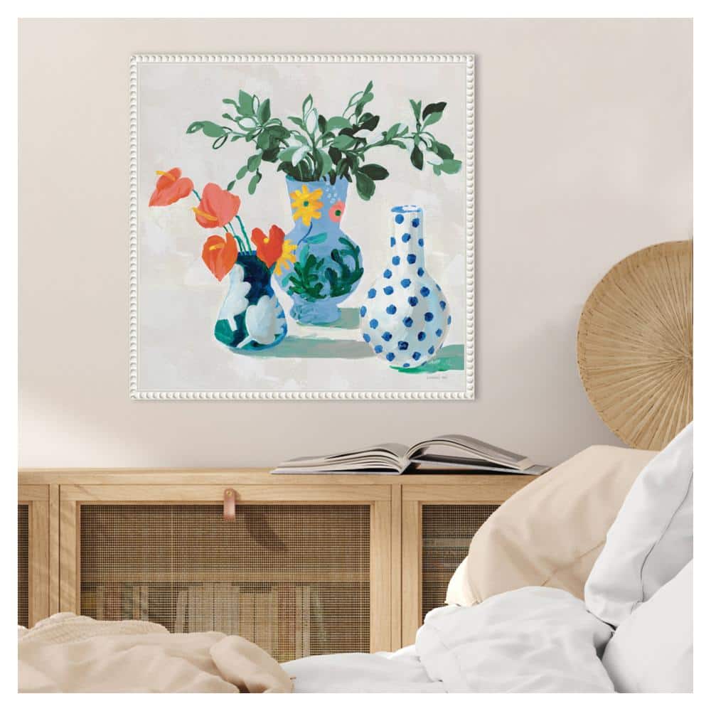 Beaded White Framed Botanic-Inspired Canvas Wall Art 22 x 22-in.