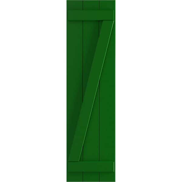 Ekena Millwork True Fit 16-1/8 in. x 76 in. PVC 3-Joined Board and Batten Shutters with Z-Bar Pair in Viridian Green