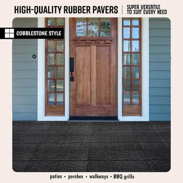 16 in. x 16 in. x 5/8 in. Gray Cobblestone SmartLoc Rubber Paver (9-Pack)