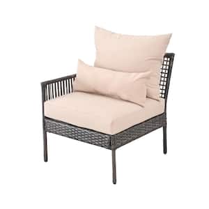 7-Piece Wicker Outdoor Conversation Set with Beige Cushions