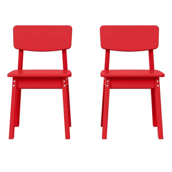 WESTIN OUTDOOR Modern Mini Children's Outdoor Patio All Weather HDPE Plastic Dining Chair for Kids (Set of 2), Red