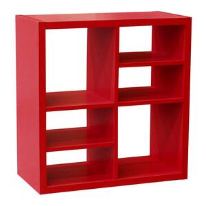 SignatureHome Height 30 in. Tall Red Finish Wood 6-cube Shelf Standard Bookcase with Back Panel Open. (30Lx14Wx30H)