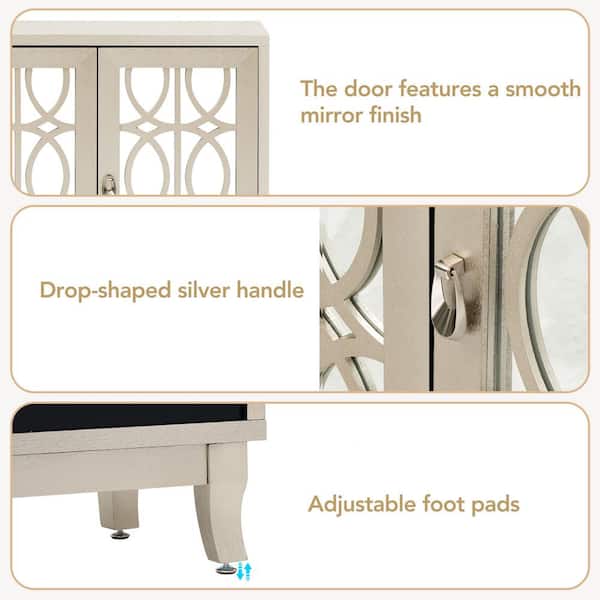 JIMSMAISON Retro yet classic mirrored sideboard, the farmhouse-style cabinet is matched with a drop-shaped silver metal handle, which perfectly integrates modern elements