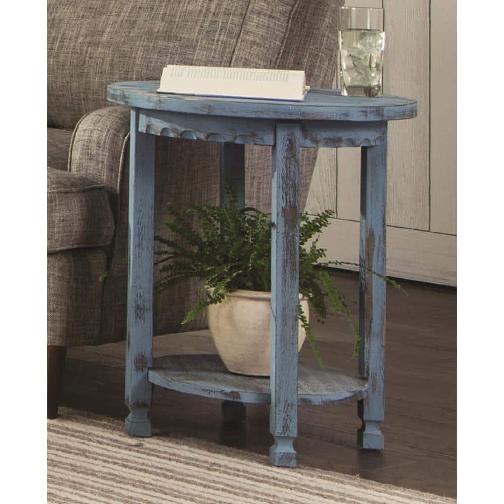 Country Cottage Blue Antique Round End Table