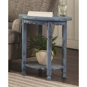Country Cottage Blue Antique Round End Table