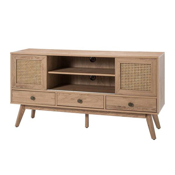 JAYDEN CREATION Telamon Oak 57 in. TV Stand for TVs up to 65 in. with Drawers