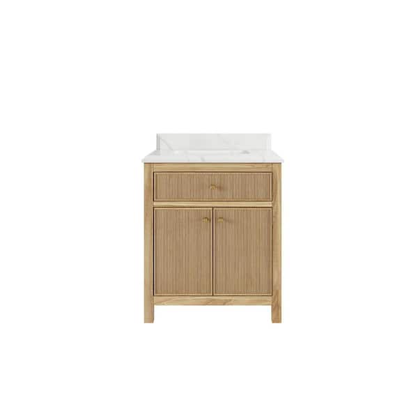Willow Collections Sonoma Teak 30 in. W x 22 in. D x 36 in. H Single Sink Bath Vanity Center in Light Teak with 1.5 in. Calcutta Laza Top