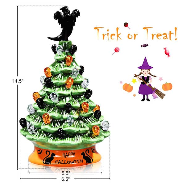 Gymax 11.5 in. Pre-Lit Hand-Painted Ceramic Halloween Tree