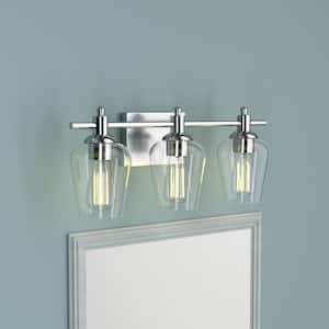 Rodberg 21 in. Classic 3-Light Brushed Nickel Dimmable Vanity Light with Clear Glass Shade