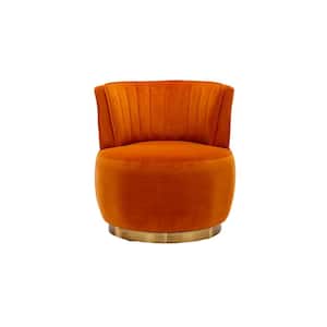 Contemporary Orange Red Velvet upholstered Swivel Barrel Chair
