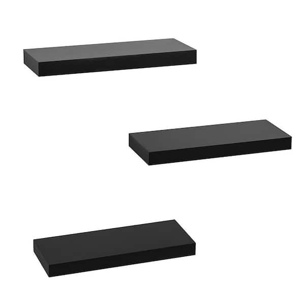 Cubilan 5.9 in. x 15 in. x 1.35 in. Black Wood Floating Decorative Wall Shelves (Set of 3)