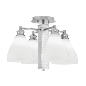 Albany 17.5 in. 4-Light Brushed Nickel Semi-Flush with White Marble Glass Shades