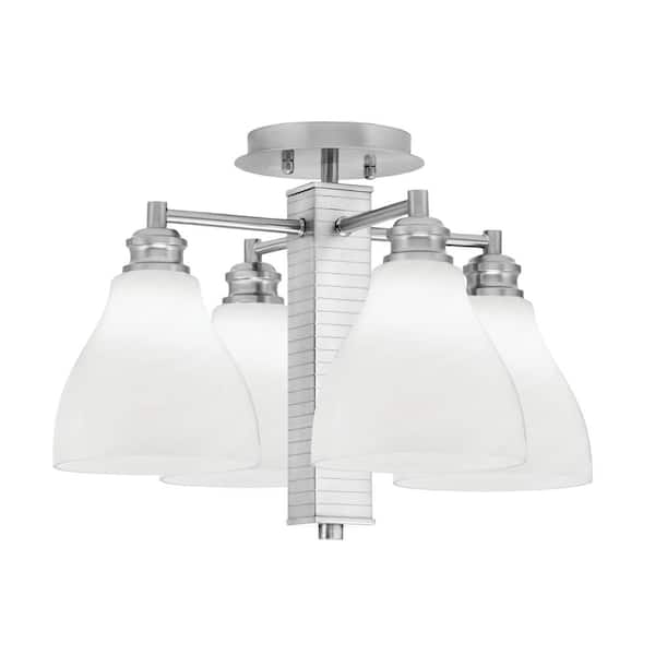 Unbranded Albany 17.5 in. 4-Light Brushed Nickel Semi-Flush with White Marble Glass Shades