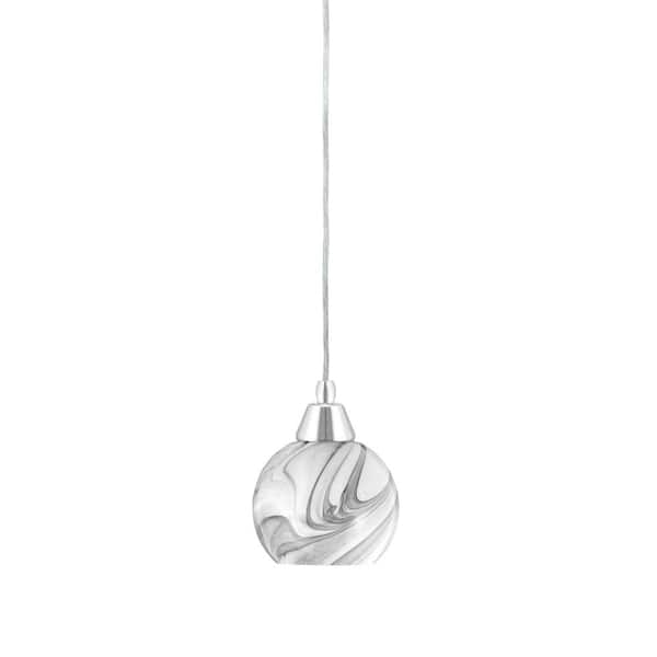 Unbranded Bryson 5 in. 1-Light Chrome Cord Pendant Light with 5.75 in. Onyx Swirl Glass Shade, no bulb included
