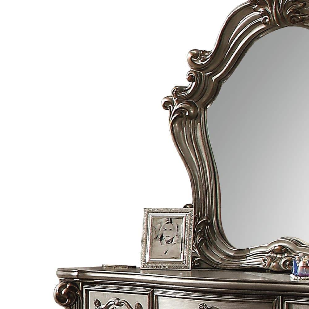 Antique Platinum Versailles Vanity Desk with Bench and Mirror