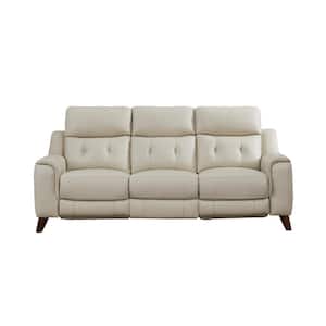 Torino 88 in. W Slope Arms Leather Straight Zero Gravity Power Reclining Sofa in White