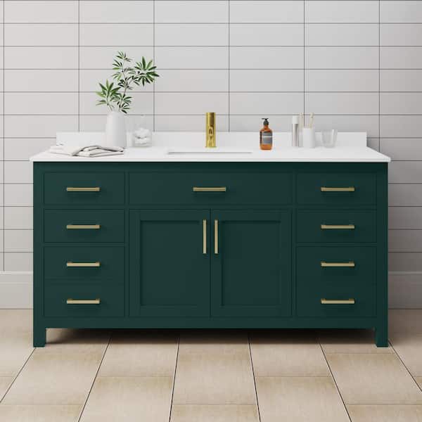 Wyndham Collection Beckett 66 in. W x 22 in. D x 35 in. H Single Sink Bathroom Vanity in Green with White Cultured Marble Top