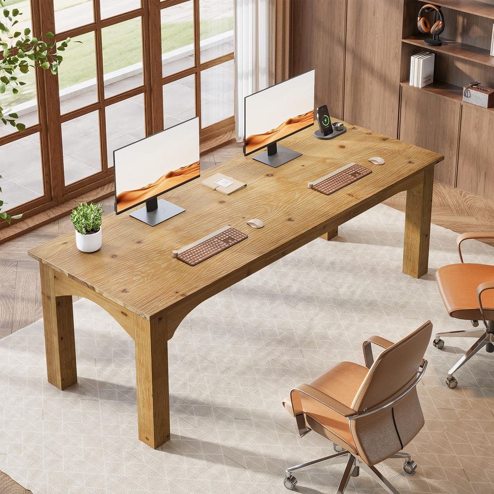 BYBLIGHT 79 in. Extra Long Rectangle Solid Wood Computer Desk - Thumbnail 2